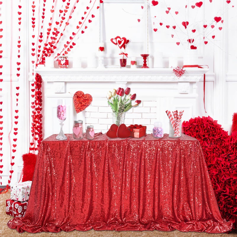 QueenDream Sequin Tablecloth 60x102 Inch Red Tablecloth Glitter Table Cloth for Bridal Shower Birthday Engagement Wedding Party Decorations - Image 4